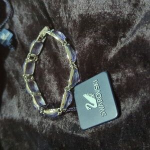 Vintage Swarovski Silver Tone Crystal Amethyst Birthstone Bracelet - New